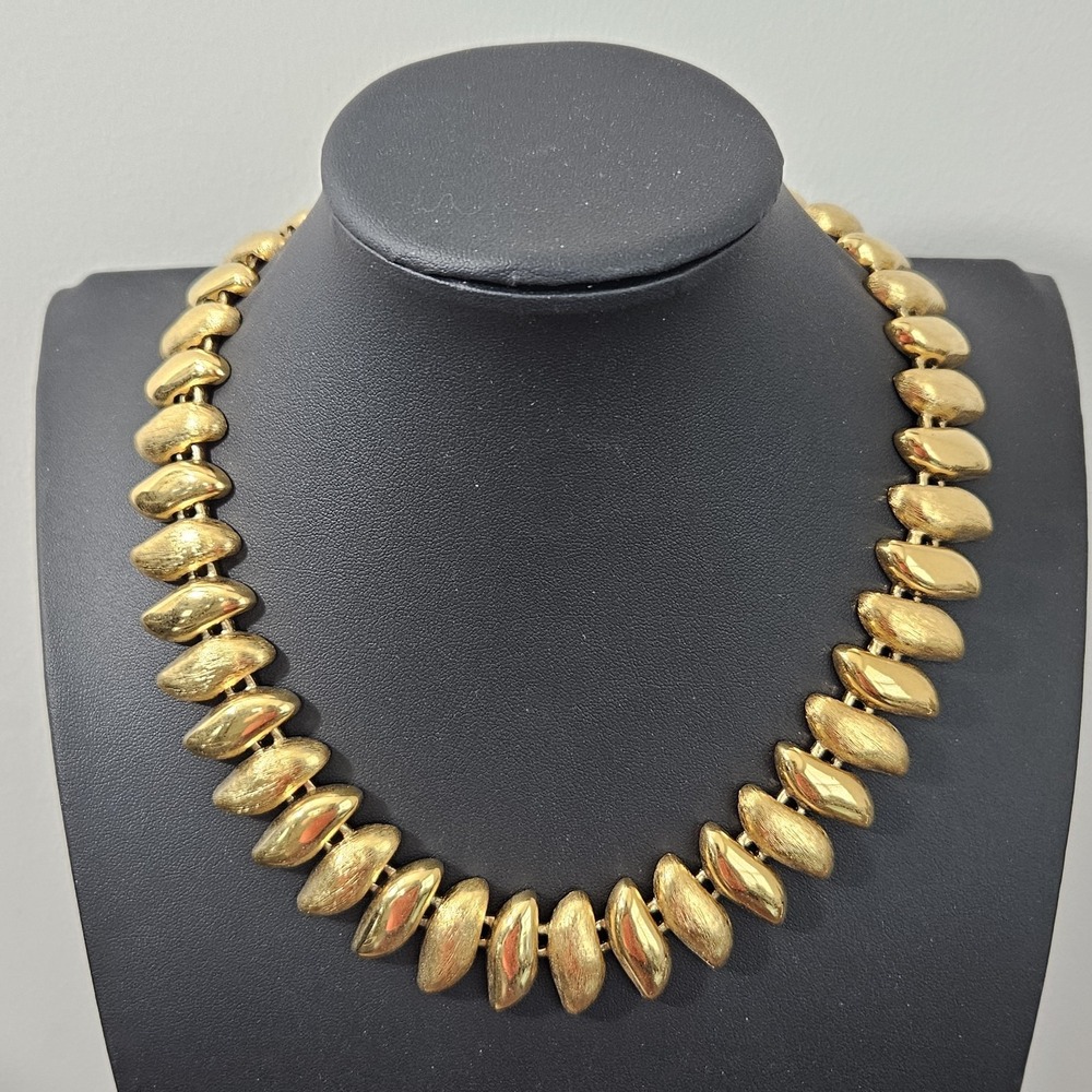 Vintage Napier Necklace Chunky Brushed Gold-tone Collar Curved Links 16"